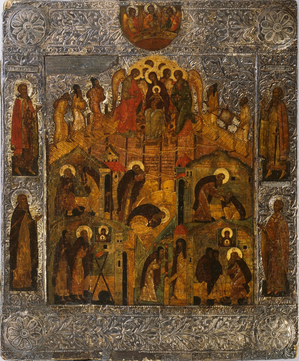 رؤيا مريم العذراء للقديس الكسندر سفيرسكي ، 1600s. بواسطة أيقونة روسية.