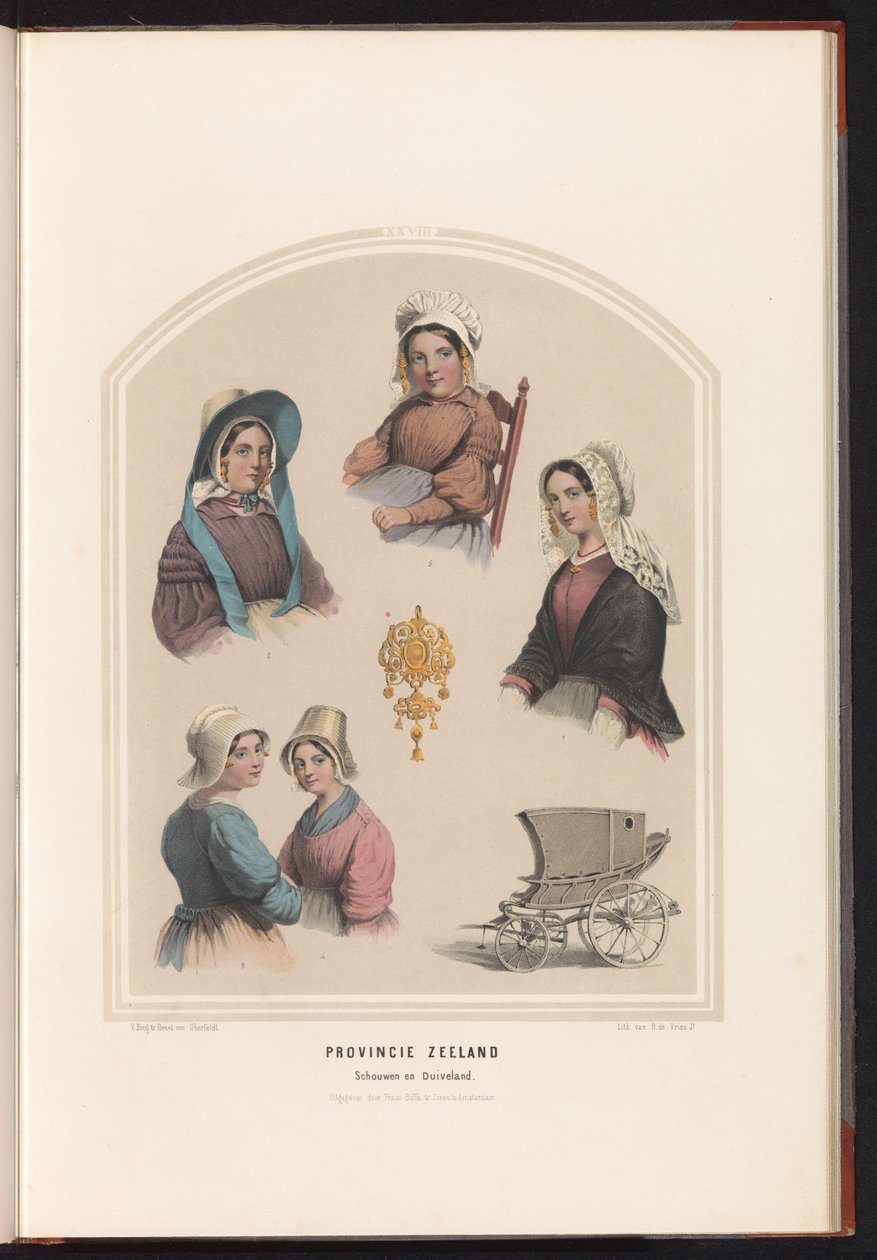 الأزياء التقليدية لشوين ودوفلاند في زيلاند ، ١٨٥٧ مقاطعة زيلاند. Schouwen en Duiveland / XXVIII (العنوان على الكائن) بواسطة رورت دي فريس