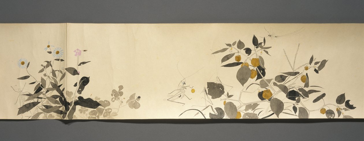 أصدقاء الحياة البرية (Yasei no Tomo) ، فترة Taisho ، Taisho 7th Year ، c.1918 (حبر ومرحاض على ورق منسوج مزين بميكا) بواسطة ريوكا كاواكامي