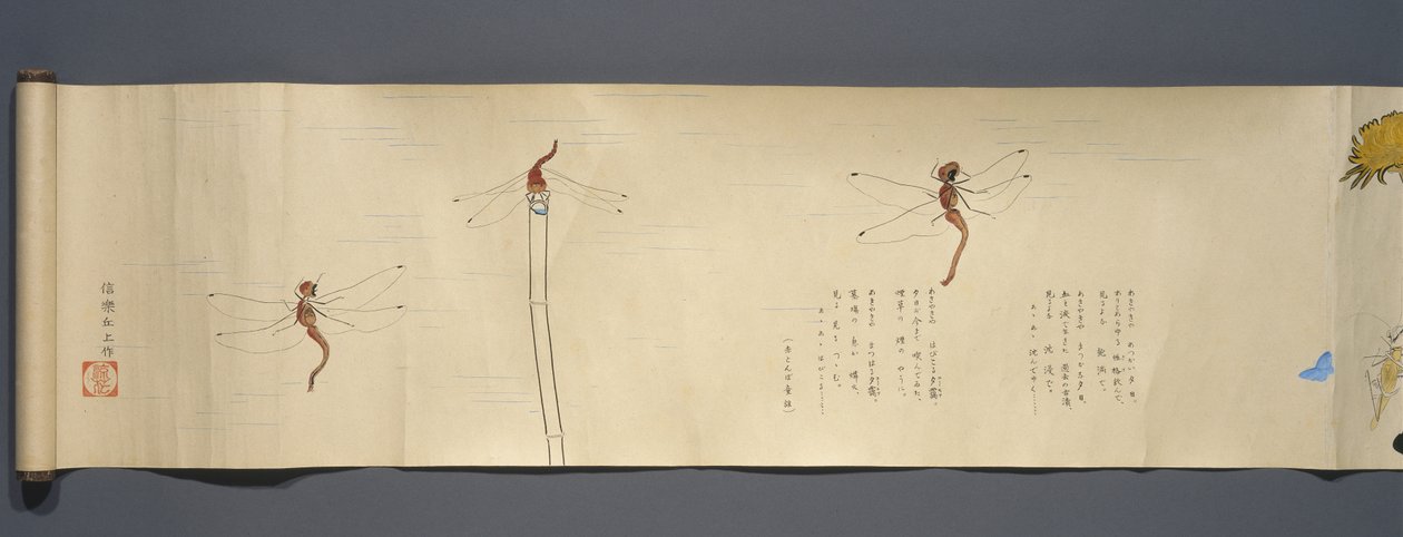 أصدقاء الحياة البرية (Yasei no Tomo) ، فترة Taisho ، Taisho 7th Year ، c.1918 (حبر ومرحاض على ورق منسوج مزين بميكا) بواسطة ريوكا كاواكامي