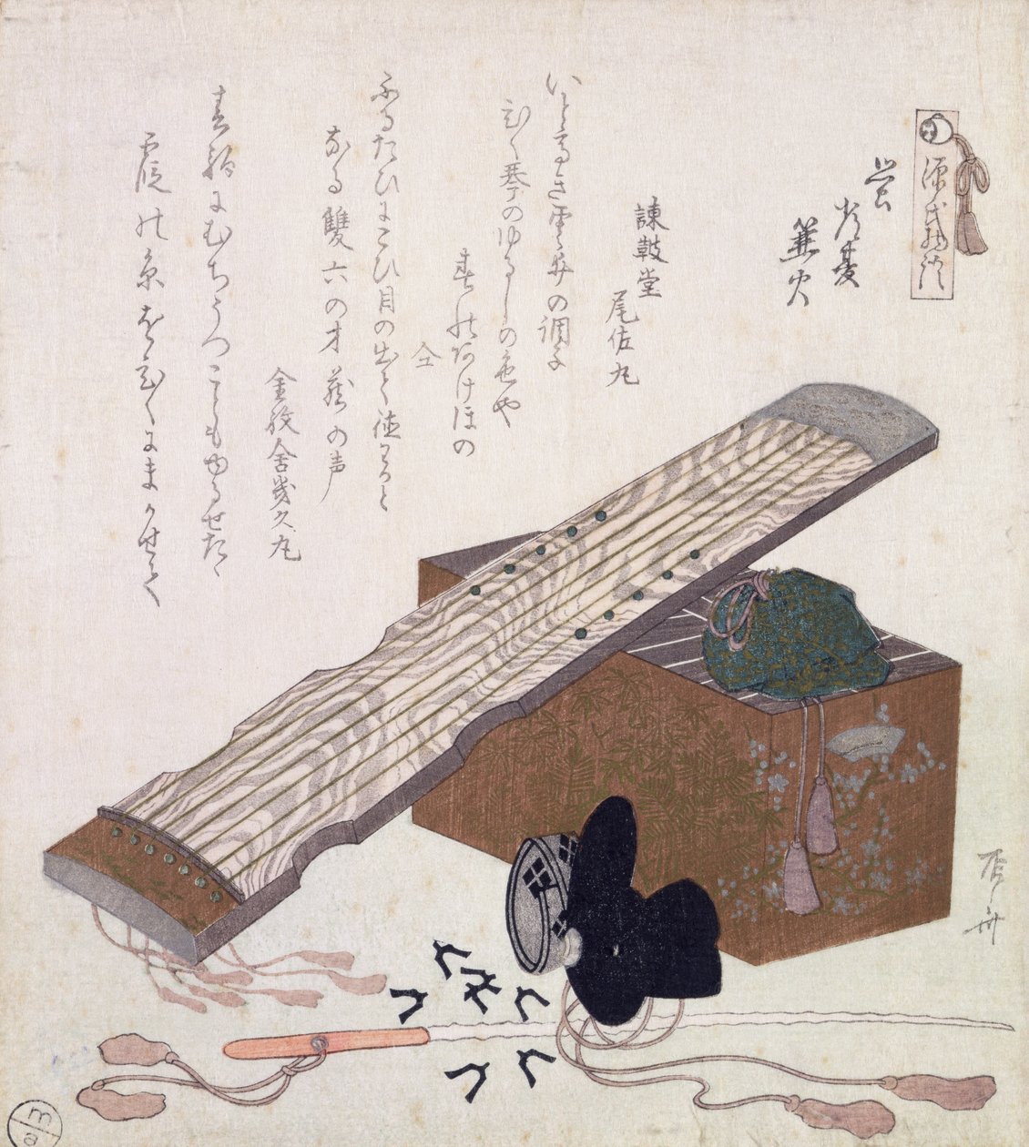 الحياة الساكنة مع Koto ، c.1810 (طباعة كتلة خشبية ملونة) بواسطة Ryuryukyo Shinsai