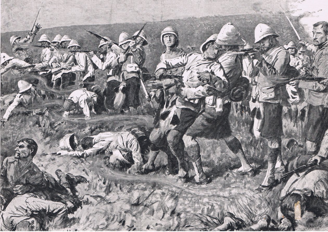 تل ماجوبا ، 27 فبراير 1881 (حرب البوير الأولى) ، رسم توضيحي من المعارك البريطانية على البر والبحر ، 1915 بواسطة س. بيغ