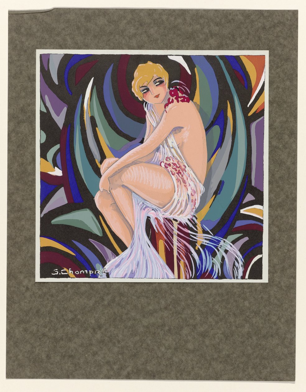 Femmes Modernes ، 1926: امرأة جالسة ، ترتدي ستائر. بواسطة S Chompré