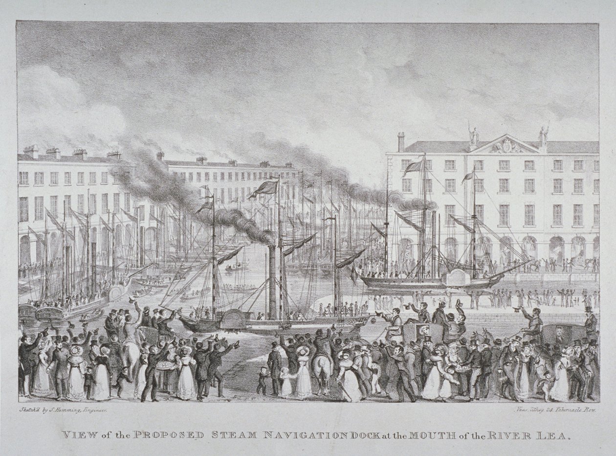 منظر لرصيف الملاحة البخارية المقترح عند مصب نهر ليا ، c.1835 بواسطة هيمينغ