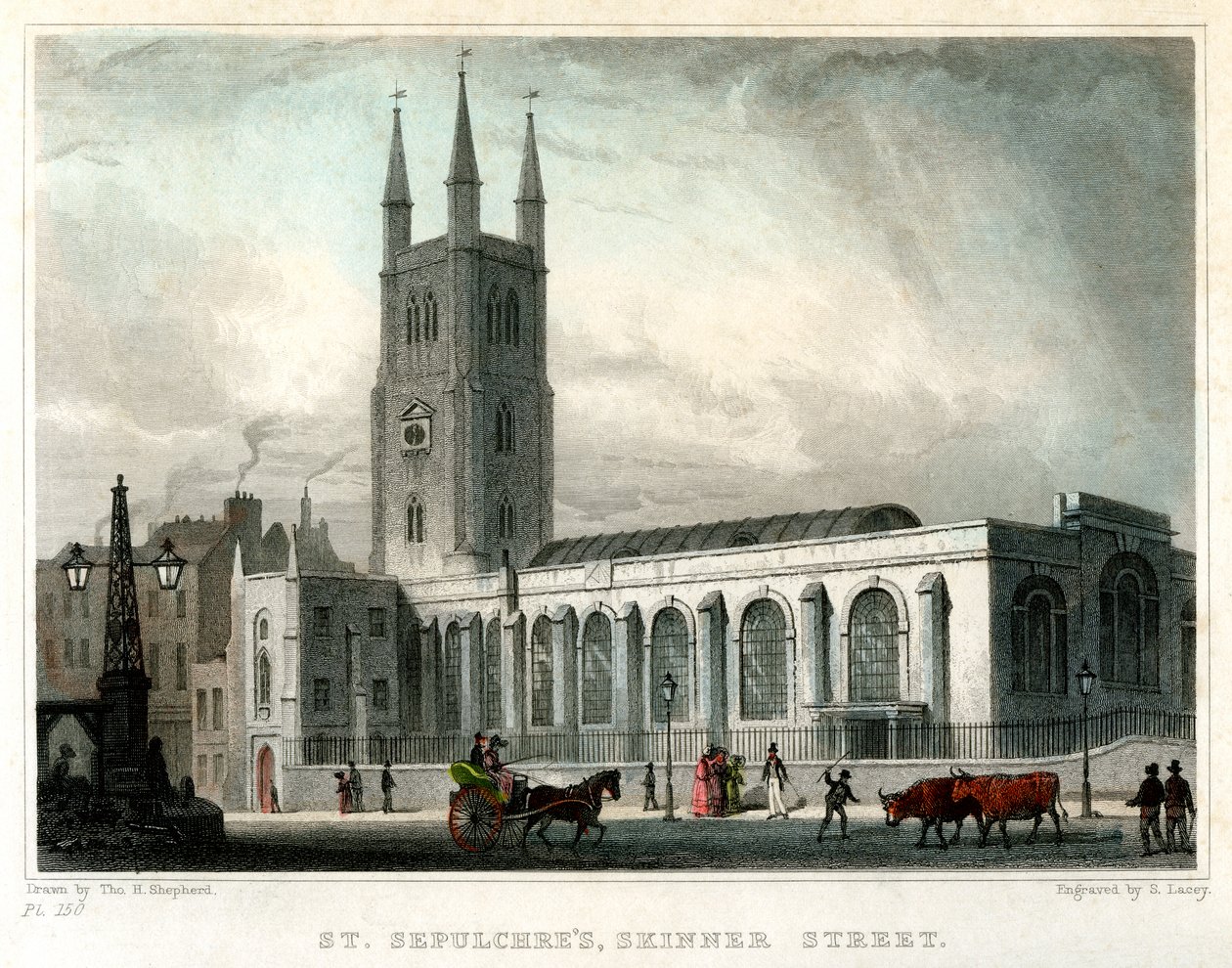 كنيسة القديس سيبولتشريس ، شارع سكينر ، مدينة لندن ، c1830. بواسطة إس لاسي
