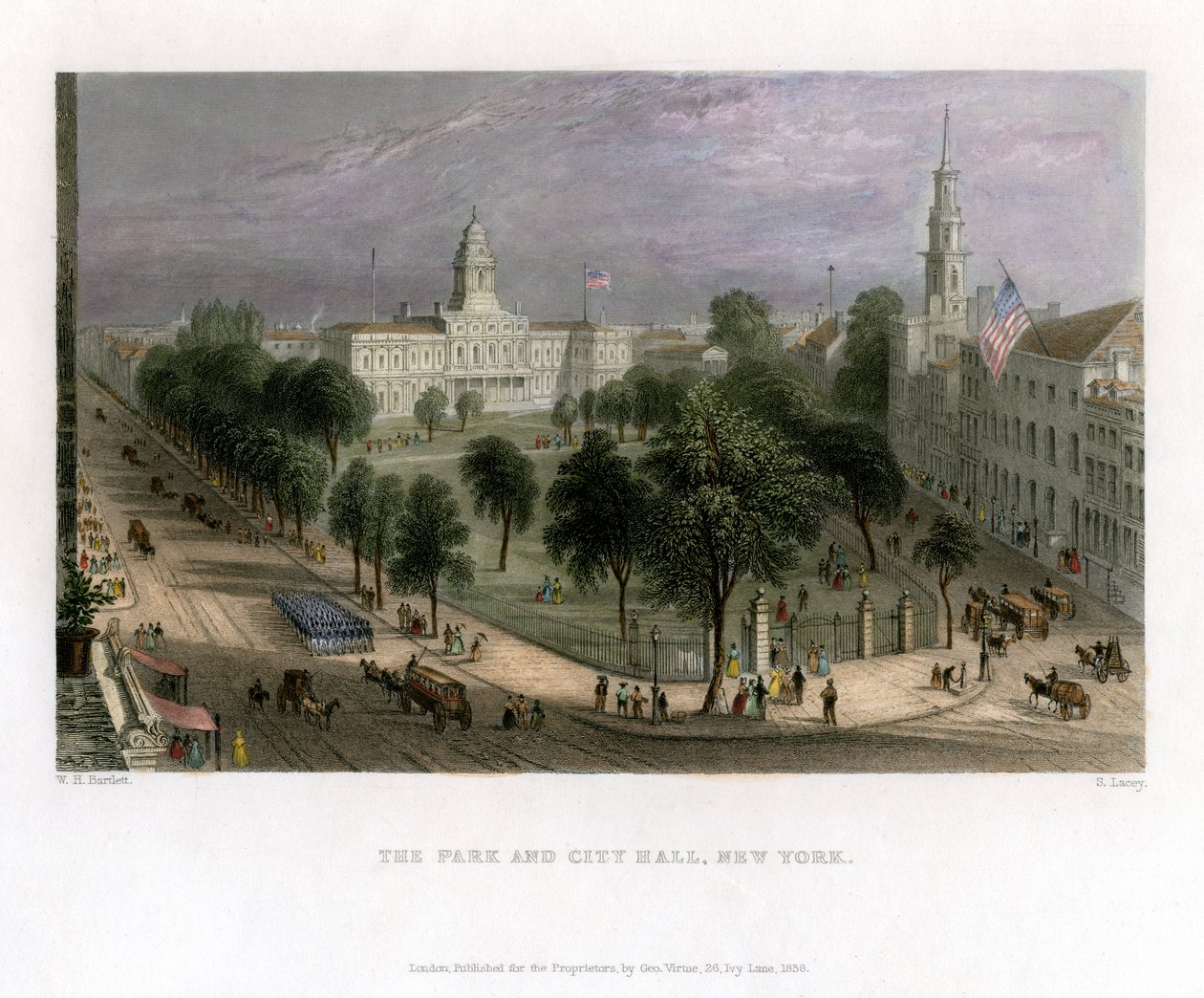The Park and City Hall، New York، USA، 1838. بواسطة إس لاسي