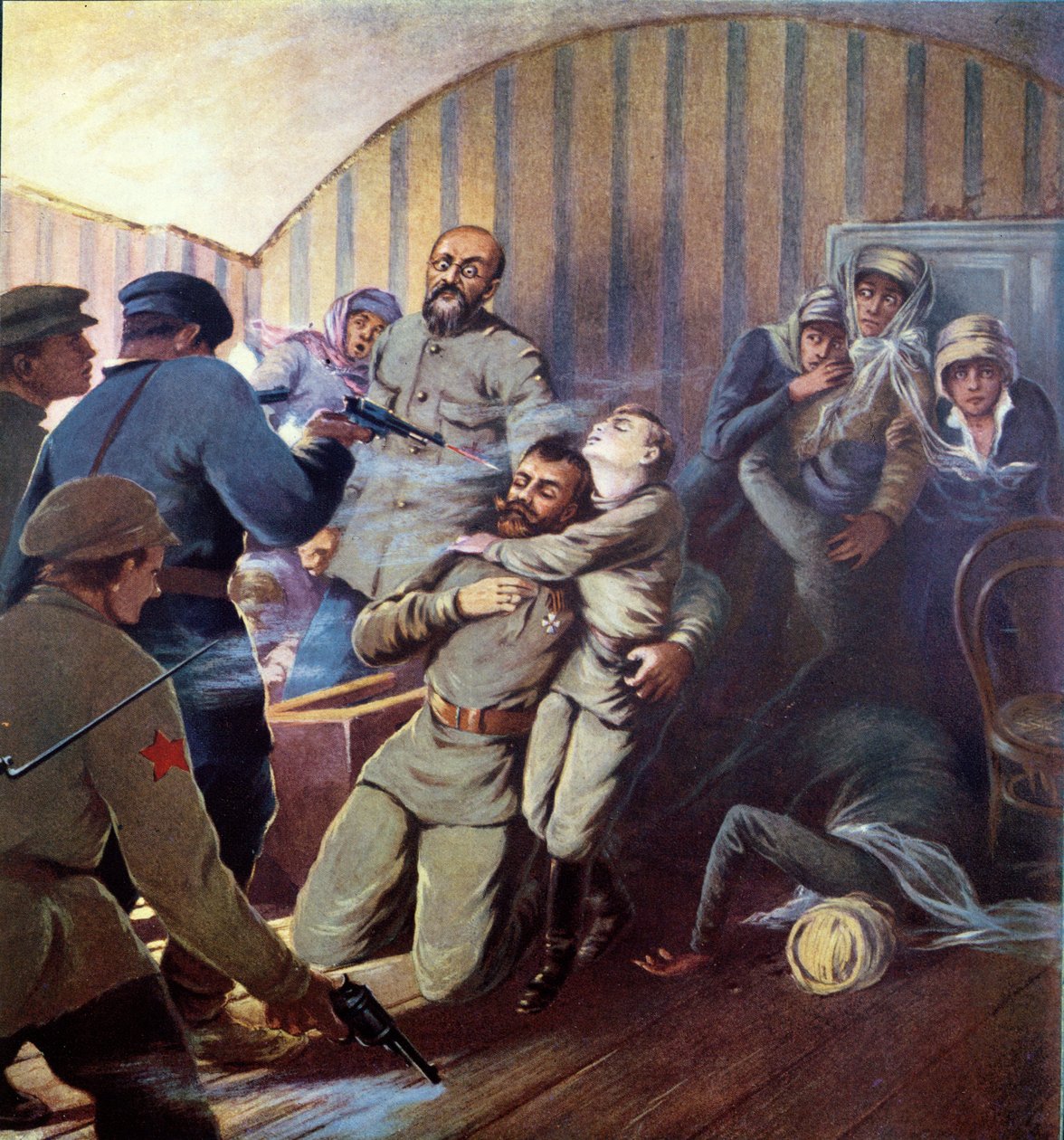إعدام القيصر نيكولاس الثاني (1868-1918) وعائلته في يكاترينبورغ ، 17 يوليو 1918 ، من هيستوار دي سوفيت بواسطة ه دي ويندل ، 1923-24 بواسطة S. Sarmat