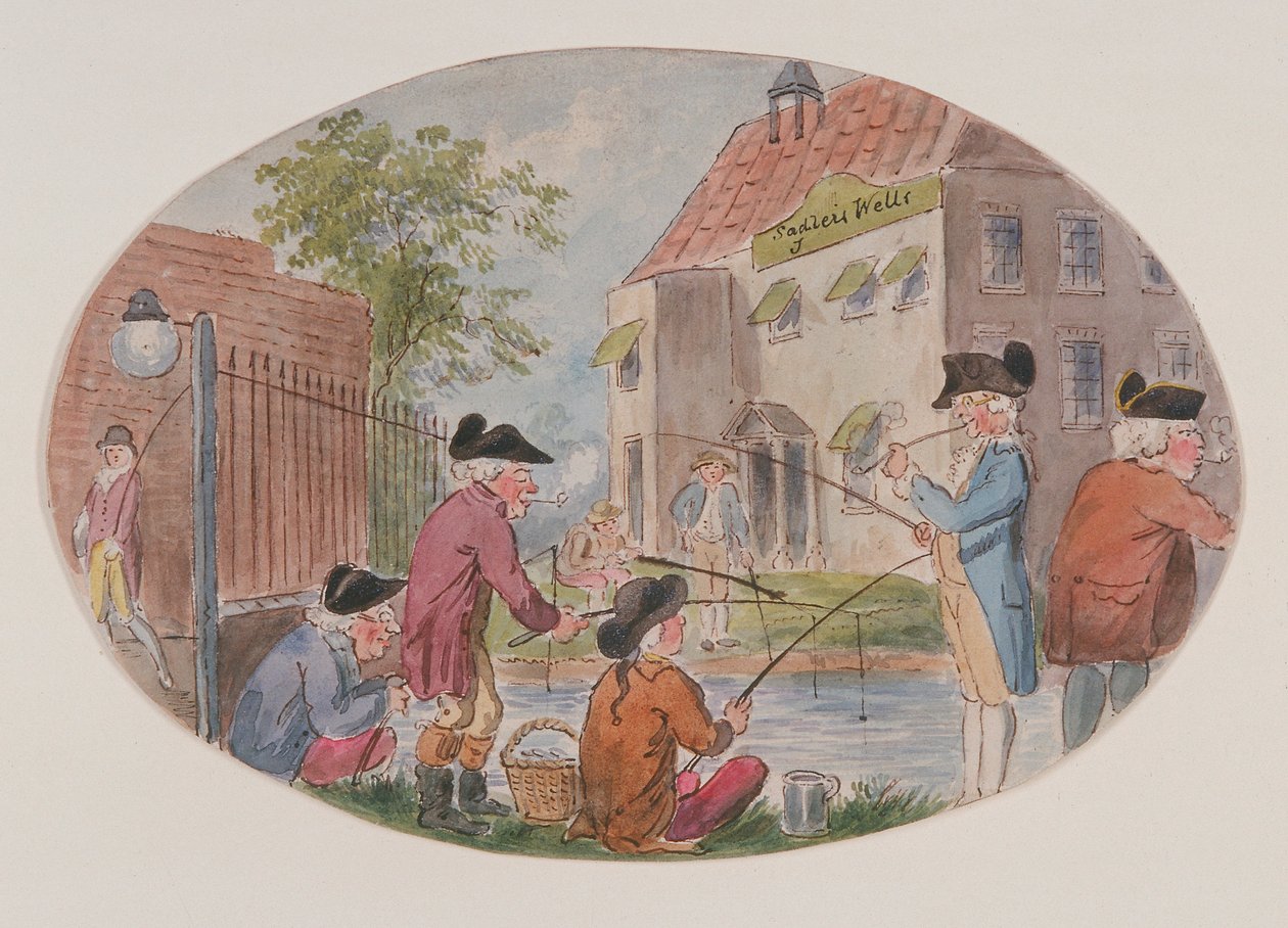 منظر للصيادين مقابل مسرح سادلر ويلز. فينسبري ، إيسلينجتون ، لندن ، c1800 بواسطة إس وودوارد