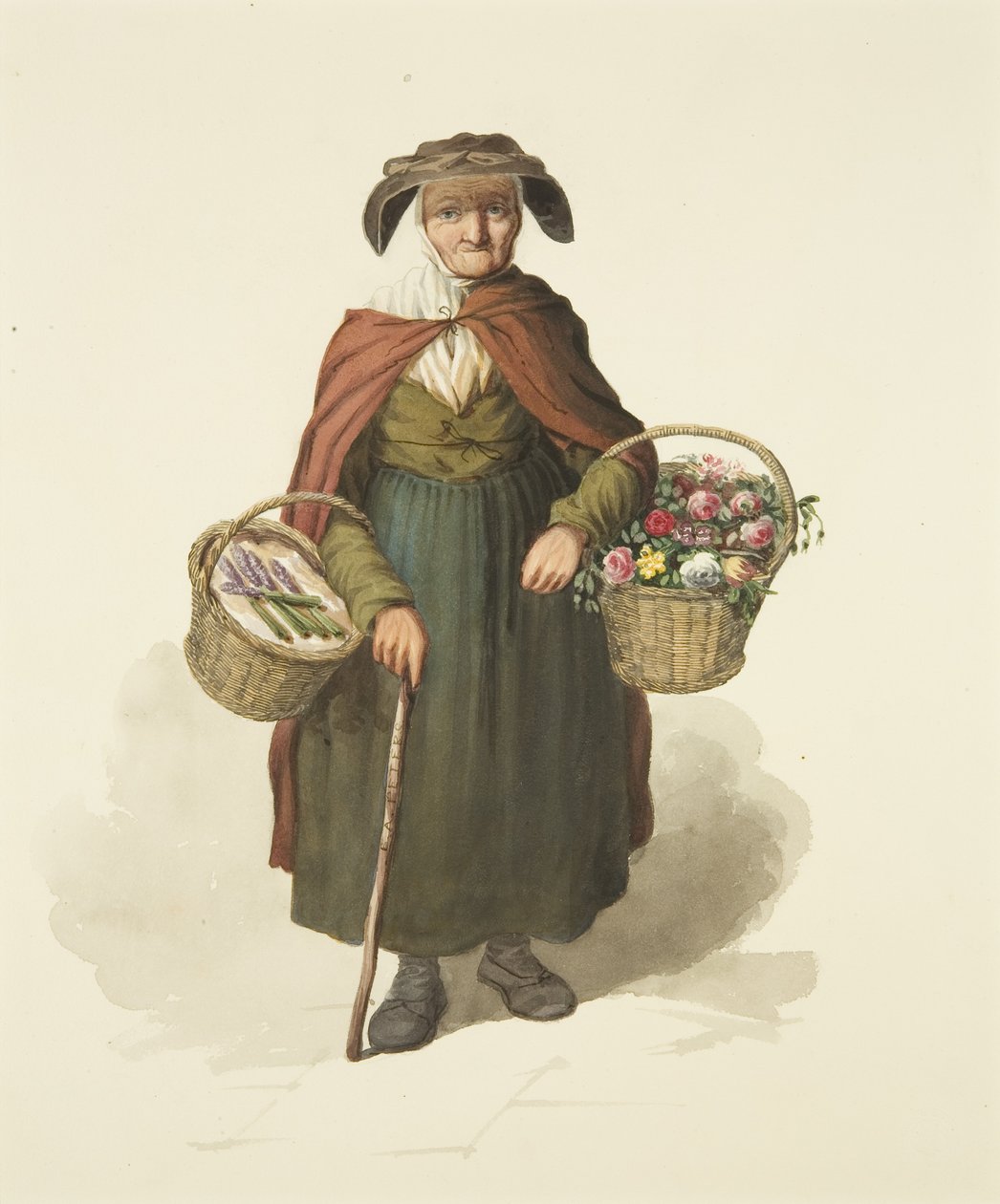 Old Kingswood Flower Seller, c.1828 (pencil & watercolor on paper) بواسطة S. أو DA Peters