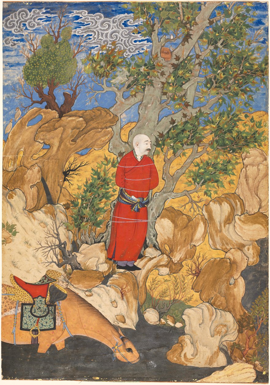 أولاد مربوط بشجرة مستوية ، من شاهنامه للفردوسي ، 1575-1600. بواسطة صادقي بك