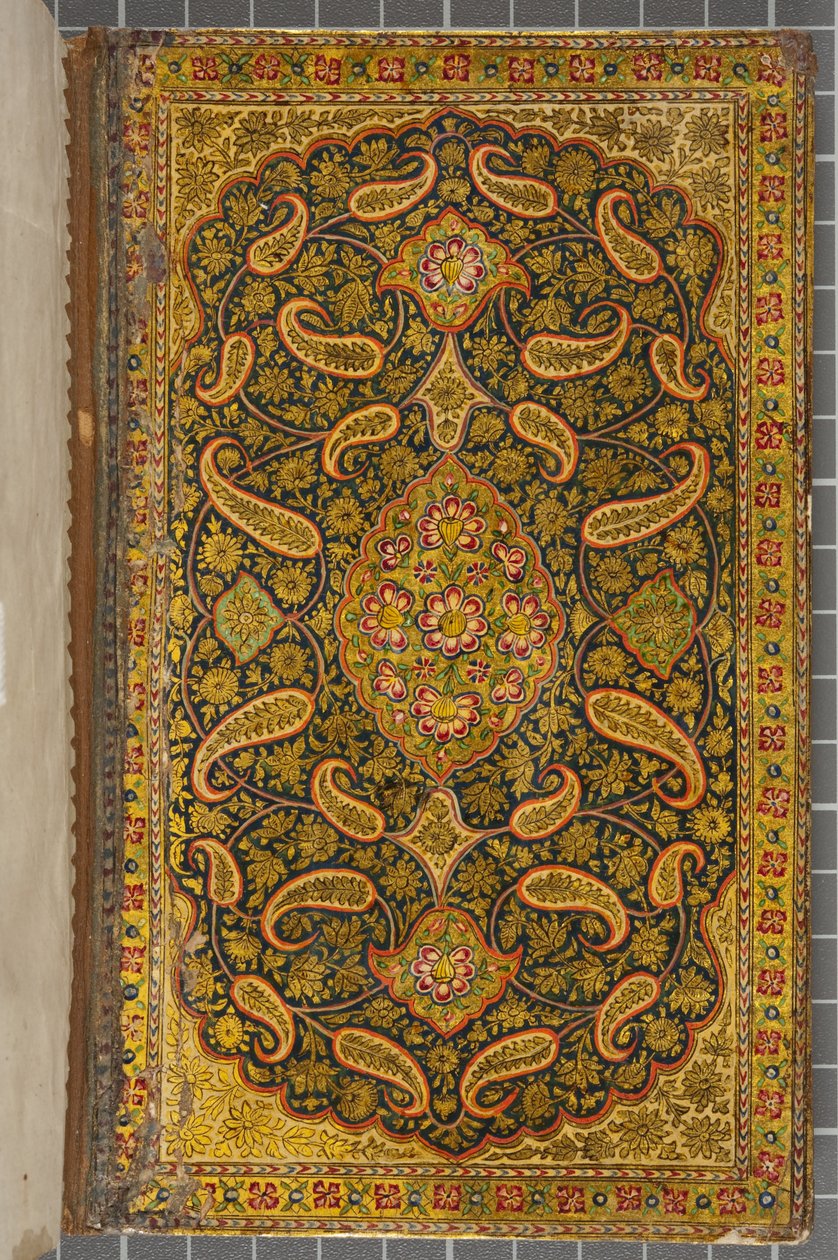 الغلاف الأمامي بالداخل ، حرف بخط النسخ ، عربي ، 1771 (مجلد مُحاط بالجلد) بواسطة صدوة الخازن