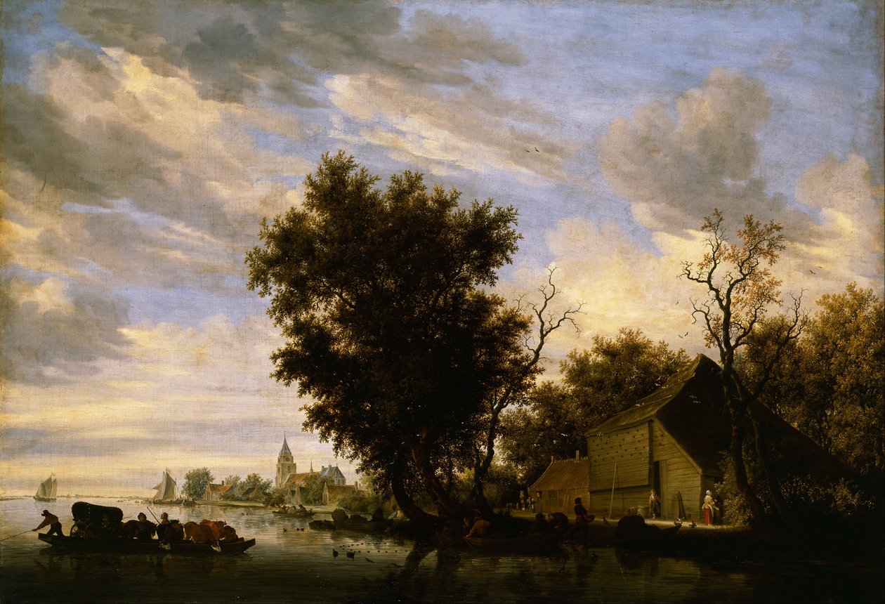 مشهد النهر مع قارب العبارة بواسطة Salomon van Ruisdael أو Ruysdael