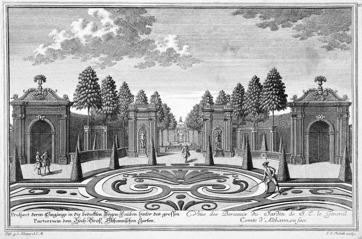 حدائق الكونت ألثان ، فيينا ، من "عرض حديقة المتعة التالية خارج Residenz-Stadt Wien" ، التي نقشها يوهان غوتفريد ثيلوت (1711-55) بواسطة سالومون الصغير