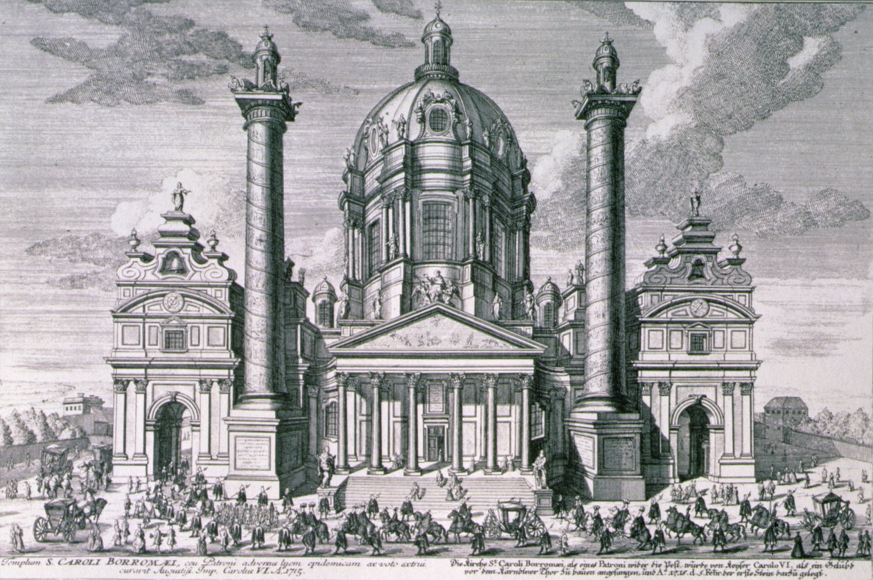منظر لكارلسكيرش ، فيينا محفورة من قبل هيرونيموس سبيرلينج (1695-1777) بواسطة سالومون بعد طفل صغير