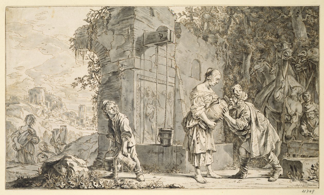 ريبيكا وإليزر ، 1660 (قلم وحبر وغسل على ورق) بواسطة سالومون دي براي