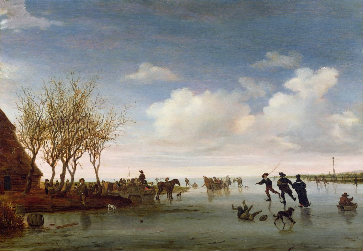 المناظر الطبيعية الهولندية مع المتزلجين بواسطة Salomon van Ruisdael أو Ruysdael