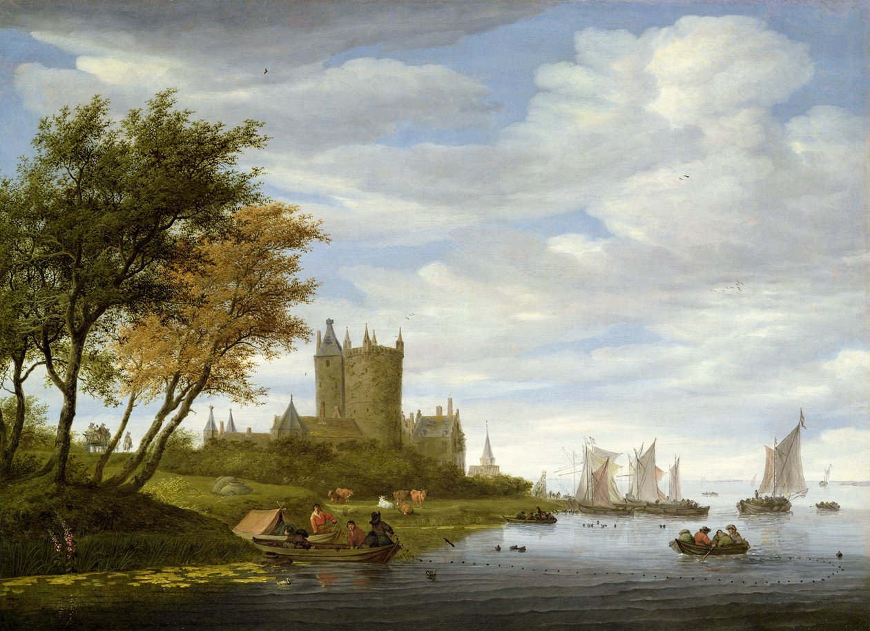 مصب النهر مع القلعة بواسطة Salomon van Ruisdael أو Ruysdael