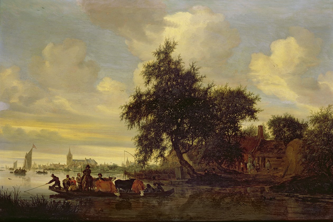 نهر المناظر الطبيعية مع العبارة ، 1633 (النفط) بواسطة Salomon van Ruisdael أو Ruysdael
