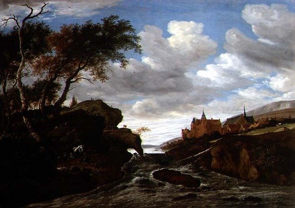 المناظر الطبيعية الصخرية مع شلال ، 1665 بواسطة Salomon van Ruisdael أو Ruysdael