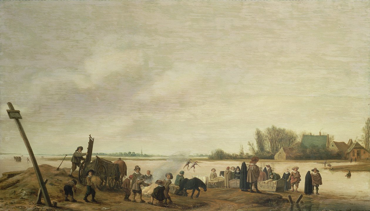 المناظر الطبيعية الشتوية مع النهر ، 1627 (لوحة) بواسطة Salomon van Ruisdael أو Ruysdael