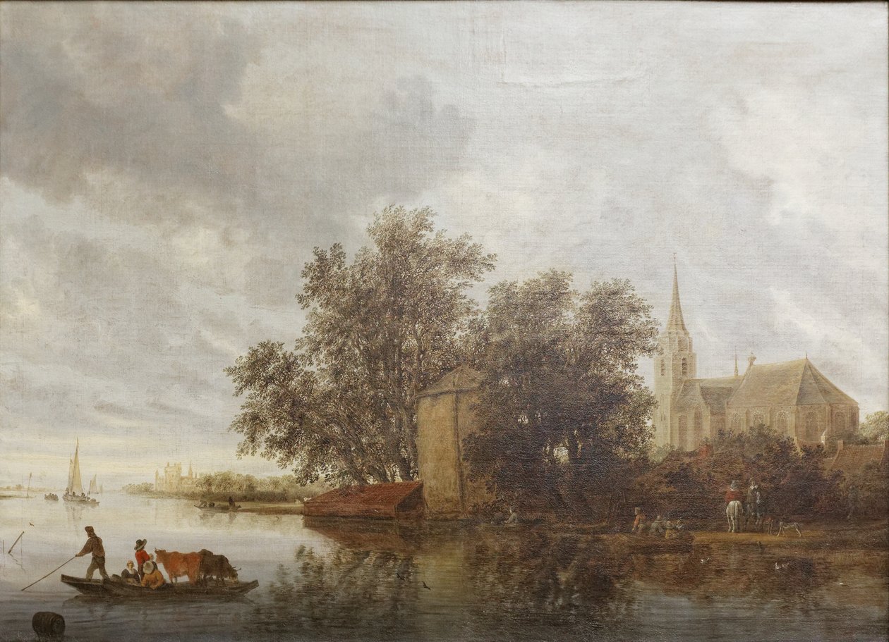 ضفة النهر مع الكنيسة بواسطة Salomon van Ruisdael أو Ruysdael