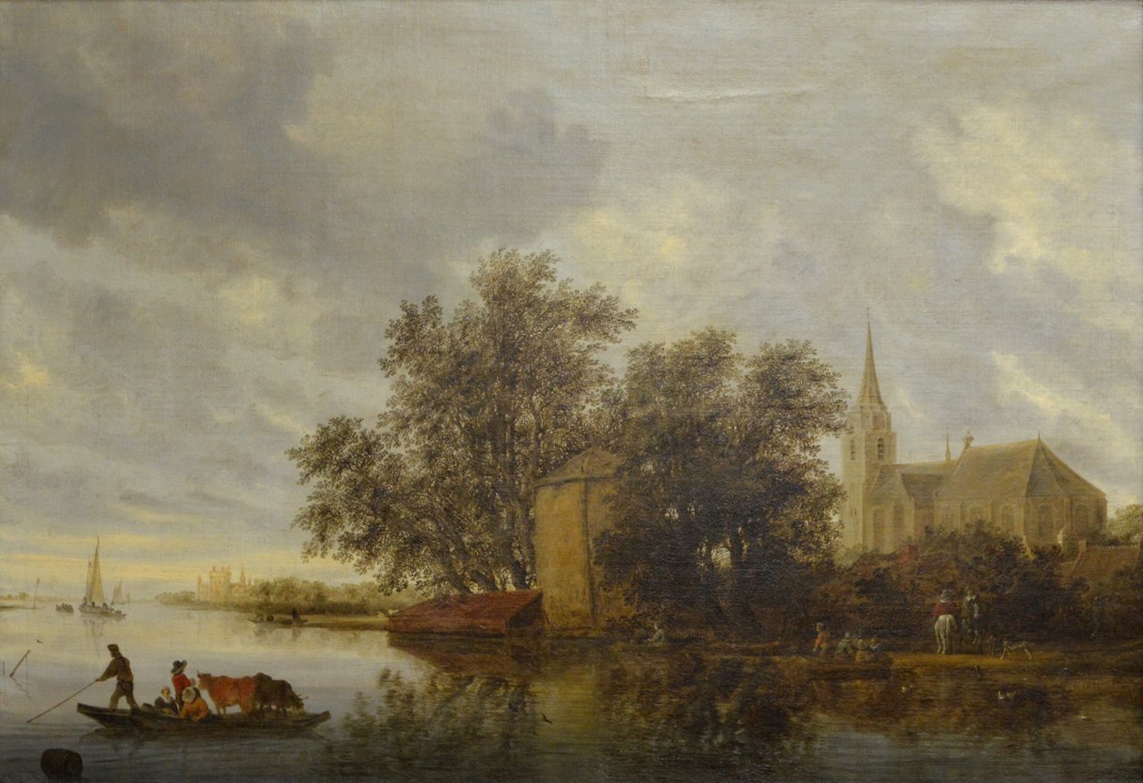 ضفة النهر مع الكنيسة بواسطة Salomon van Ruisdael أو Ruysdael