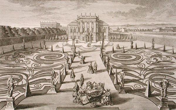 منزل وحديقة نمساوية ، نقشها يوهان أوغست كورفينوس (1683-1738) ، نُشرت حوالي 1730-40 (نقش) بواسطة سالومون (بعد) الصغير