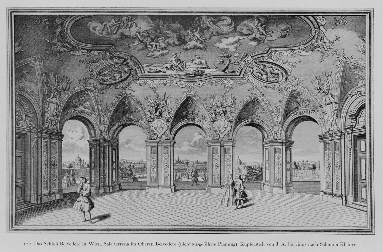 Oberes Belvedere: Sala terrena ، تصميم غير منفَّذ ، محفور بواسطة Johann August Corvinus (litho) بواسطة سالومون (بعد) الصغير