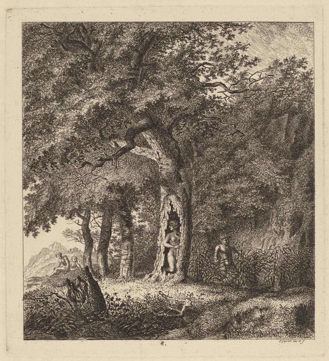 المناظر الطبيعية المشجرة مع حورية و Satyr1764. بواسطة سالومون جيسنر