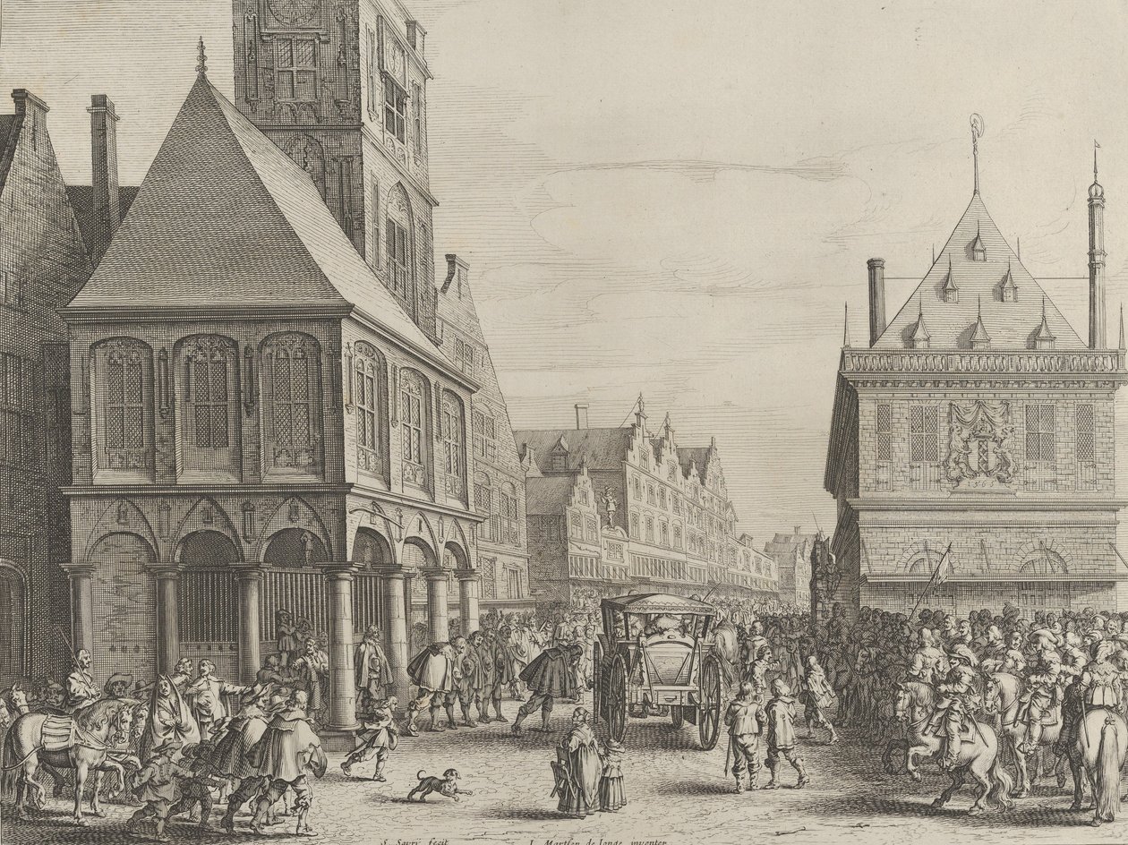 قضاة المدينة يأخذون إجازة ماري دي ميديسي أمام دار البلدية ، من كاسبار بارلاو ... ، 1638. بواسطة سالومون سافري