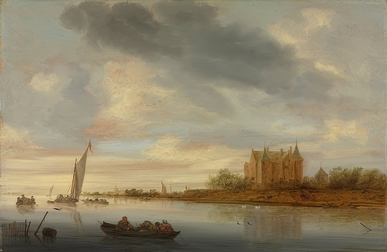 القلعة على نهر. 1644 بواسطة Salomon van Ruisdael أو Ruysdael