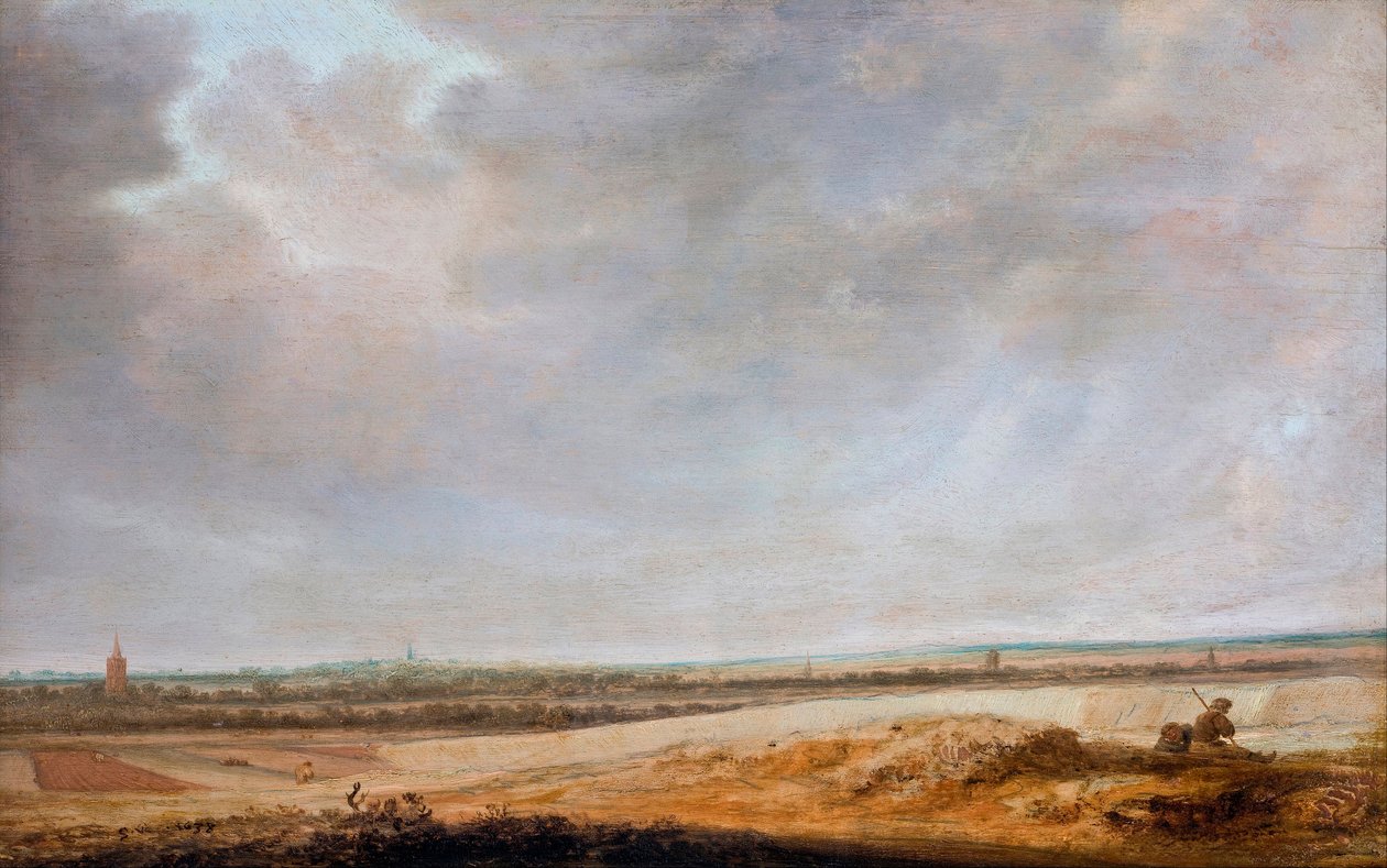 "Paysage aux champs de maize" (منظر طبيعي مع حقول الذرة) رسم لسالومون جاكوبز فان رويسدايل (1600 / 3-1670) - 1638 - زيت على خشب خافت 33.5x52.5 سم Hallwylska Museet ، ستوكهولم بواسطة Salomon van Ruisdael أو Ruysdael