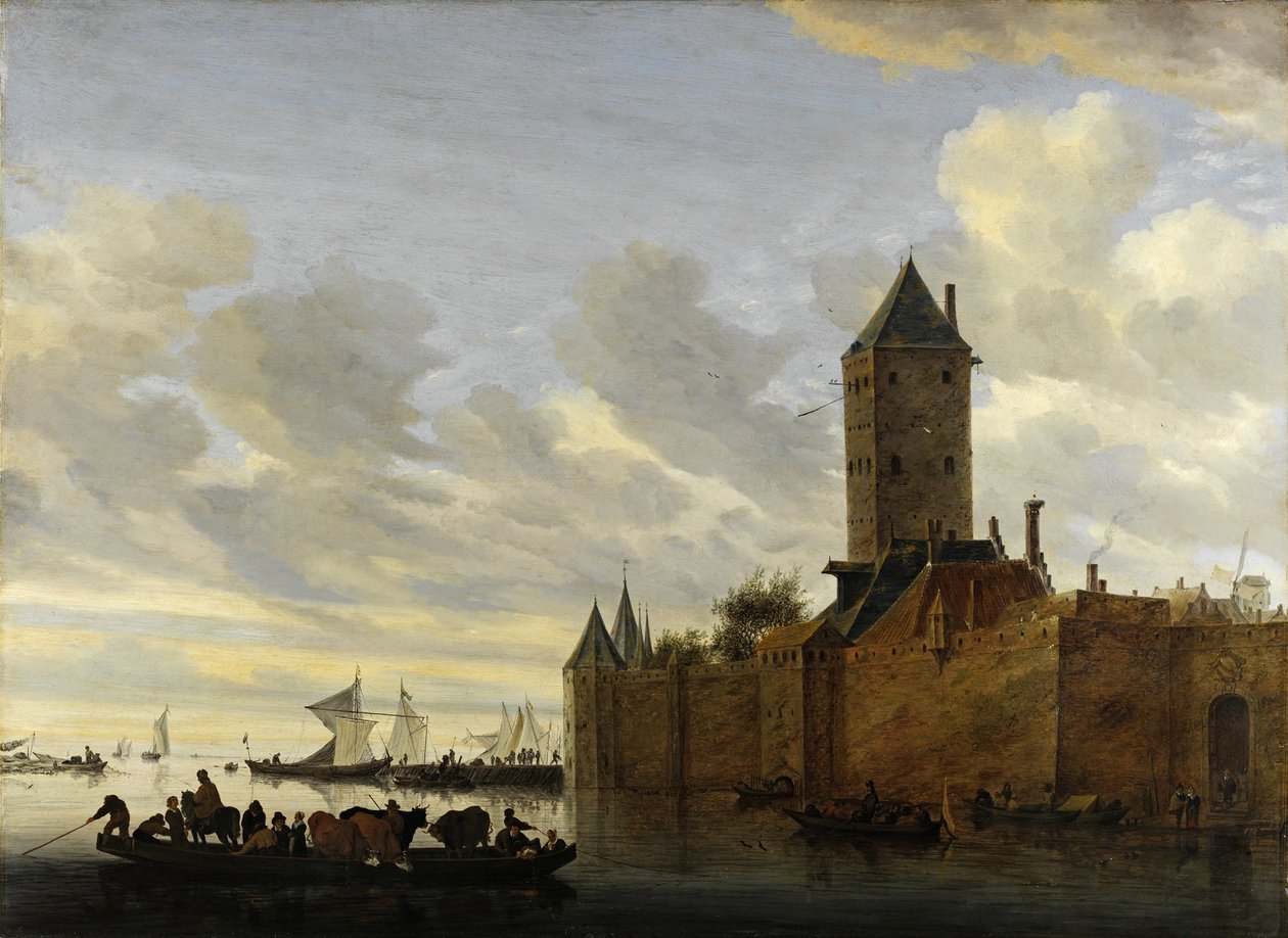 مصب النهر مع المدينة المحصنة بواسطة Salomon van Ruisdael أو Ruysdael