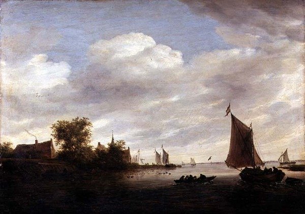 مصب النهر مع السفن الشراعية (زيت على لوح) بواسطة Salomon van Ruisdael أو Ruysdael