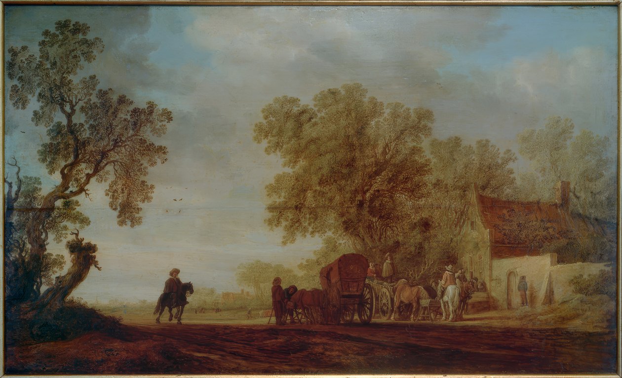 طريق ريفي مع حانة ومسافرين بواسطة Salomon van Ruisdael أو Ruysdael