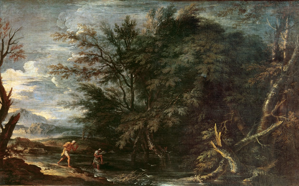 منظر طبيعي مع ميركوري و Dishonest Woodman ، c.1650 بواسطة سلفاتور روزا