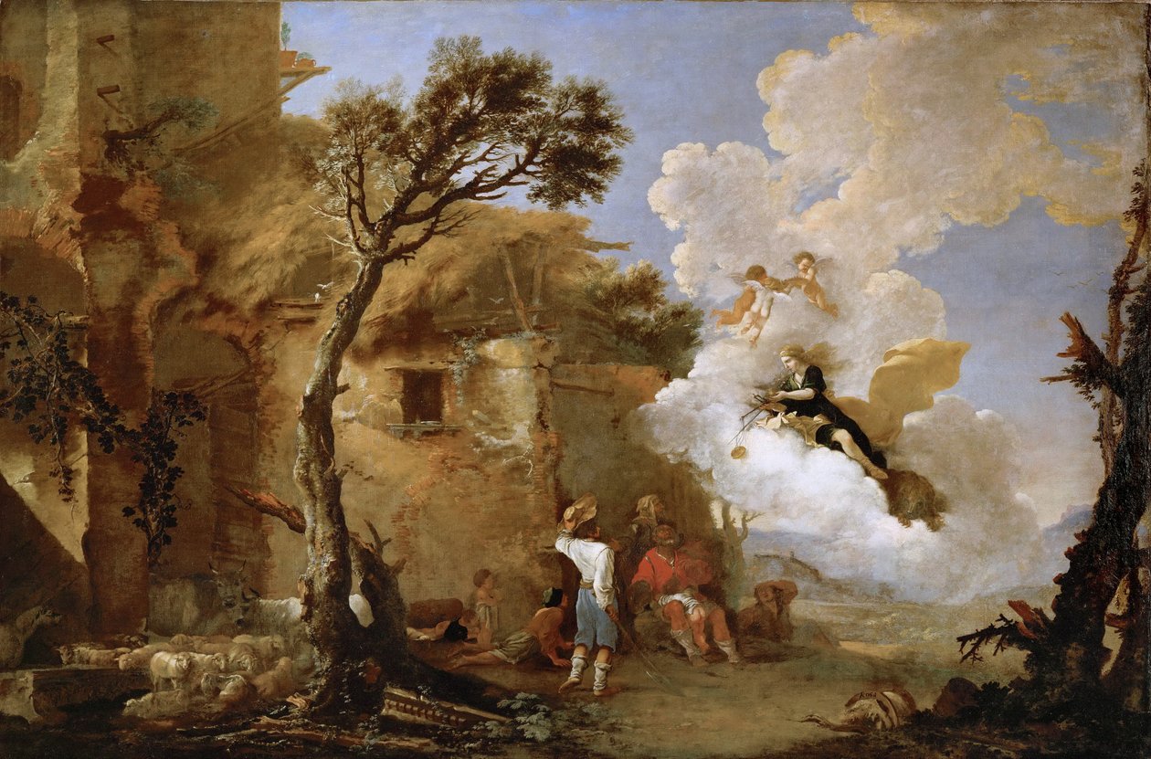 Astree (Astrape) quittant les bergers - عودة Astraea ، بقلم روزا ، سالفاتور (1615-1673). زيت على قماش ، حوالي ١٦٤٠-١٦٤٥. الأبعاد: 139.5 × 209 سم. متحف تاريخ الفن ، فيين بواسطة سلفاتور روزا