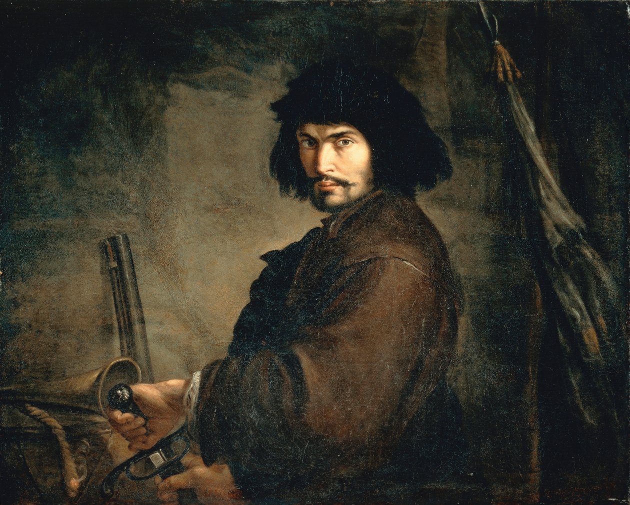Self-portrait dressed as warrior, by Salvator Rosa (1615-1673), oil on canvas, 94x107 cm بواسطة سلفاتور روزا