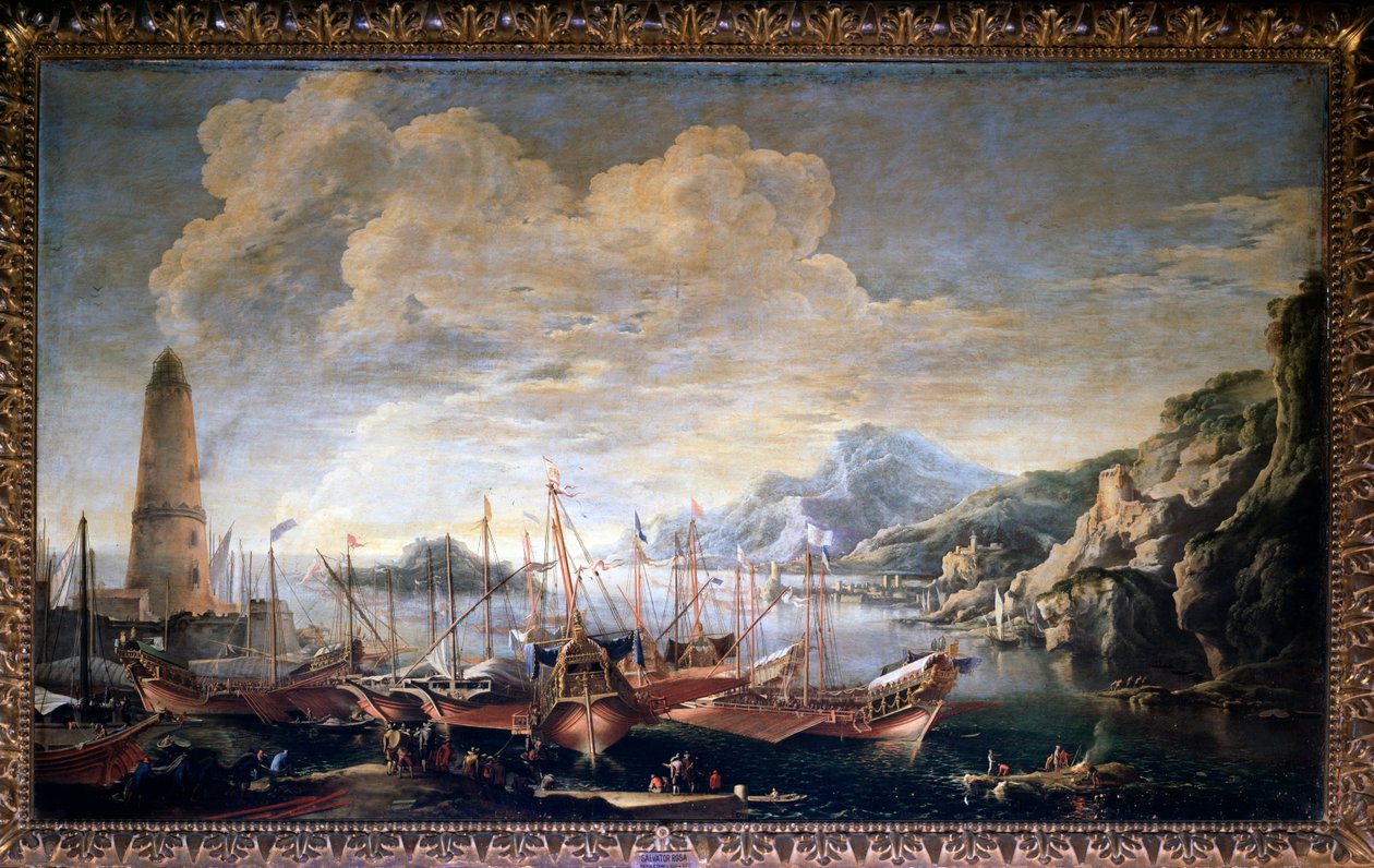 View of a port - oil on canvas بواسطة سلفاتور روزا