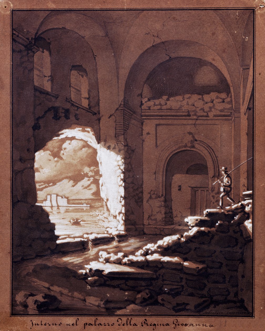 Interior of Palace of Queen Giovanna (pencil, ink wash and white tempera) بواسطة سالفاتور كامارانو