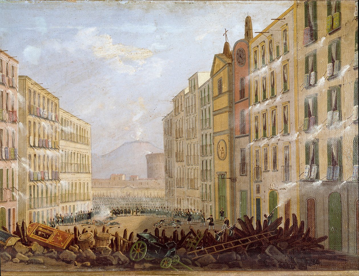 Risorgimento: “” Barricades in the neighborhood of Santa Brigida a Naples بواسطة سالفاتور فيرغولا