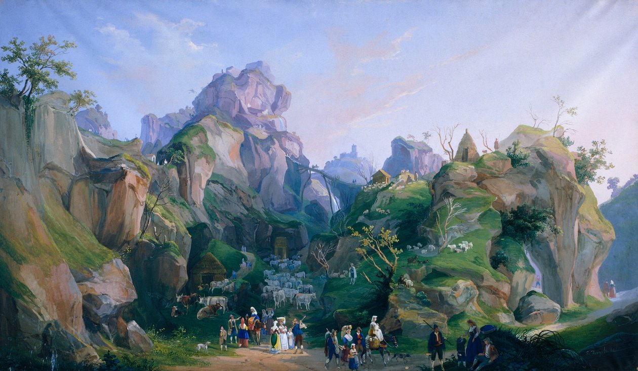 مشهد المهد الملكي لفرديناند الثاني بواسطة سالفاتور فيرجولا (1799-1874) ، القصر الملكي في كاسيرتا بواسطة سالفاتور فيرغولا