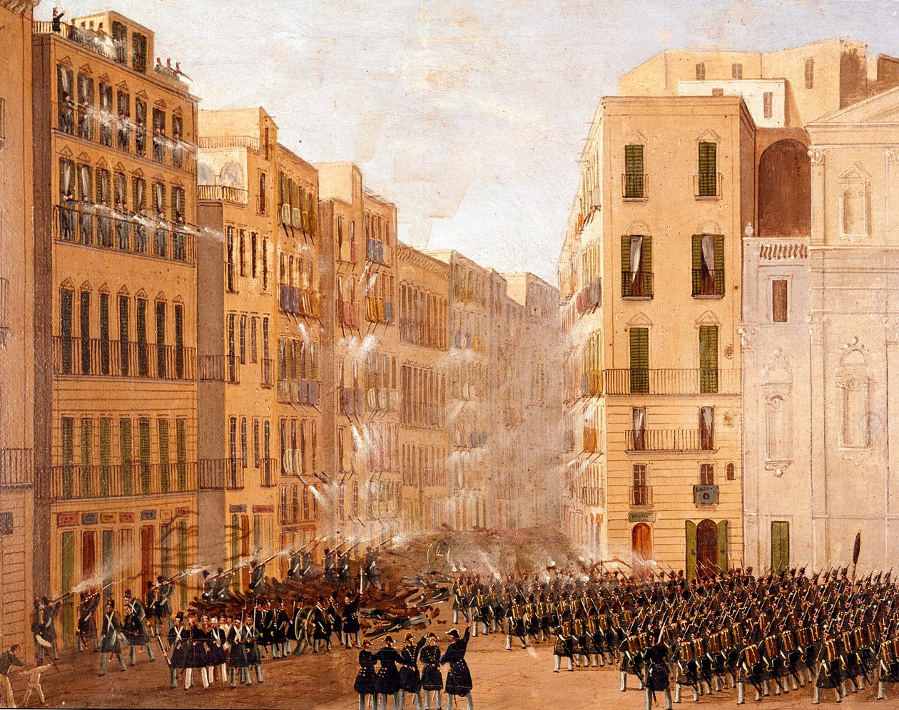 رد جيش بوربون ضد التمرد في نابولي في مايو 1848 بالتفصيل. لوحة رسمها سالفاتور فيرغولا (1799-1877) نابولي ، متحف ناسيونالي دي سان مارتينو بواسطة سالفاتور فيرغولا