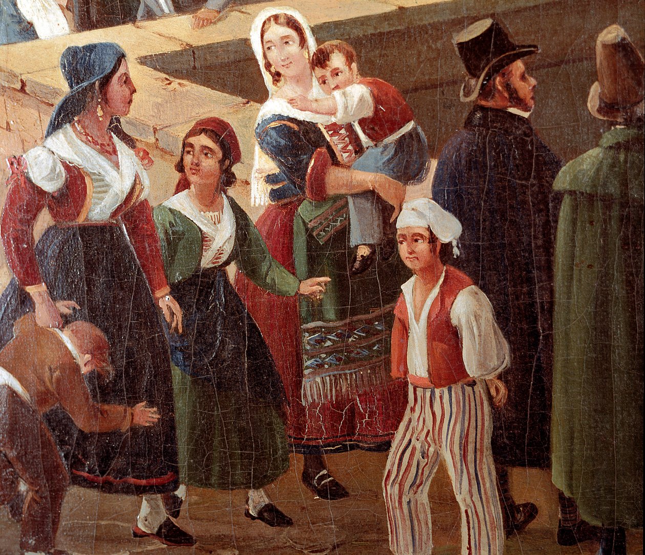 أزياء نابولي التقليدية: عامة الناس تفاصيل لوحة رسمها سالفاتور فيرغولا (1799-1877) 1859 متحف ناسيونالي دي سان مارتينو نابولي بواسطة سالفاتور فيرغولا