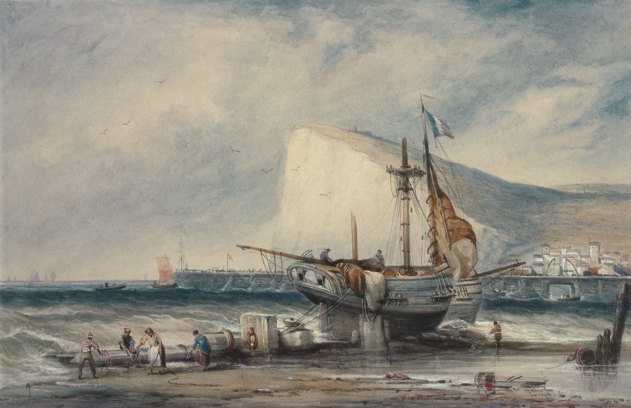 شكسبيرز كليف ، دوفر ، مع Luggers على الشاطئ (مرحاض على الورق) بواسطة صموئيل أوستن