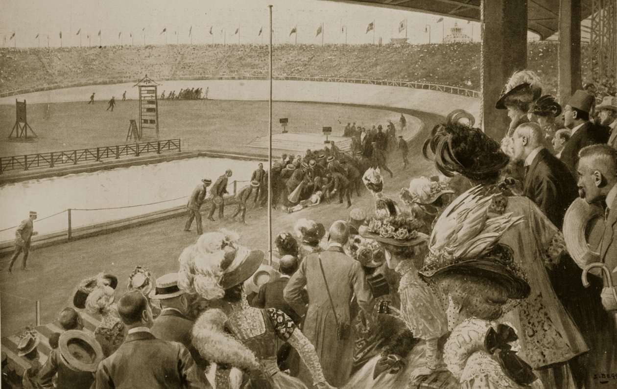 الانتهاء من سباق الماراثون ، الألعاب الأولمبية ، 1908 بواسطة صموئيل بيج