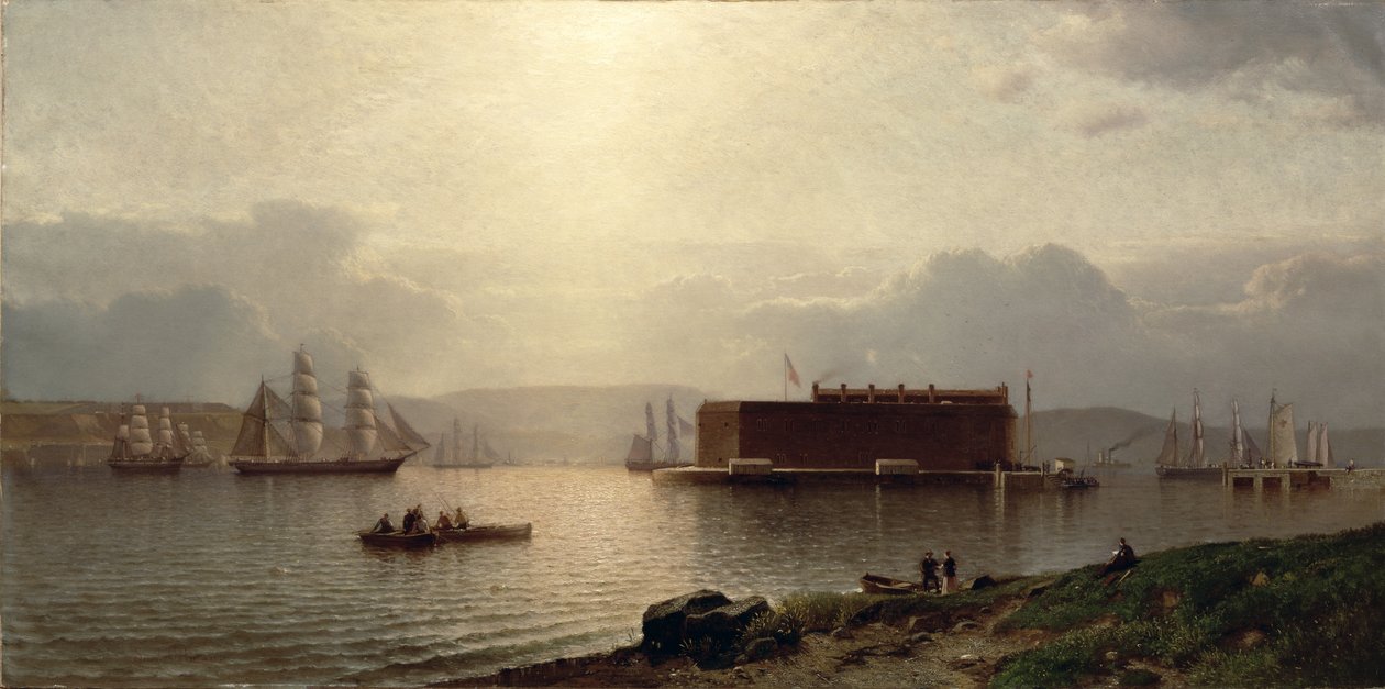 The Narrows and Fort Lafayette ، السفن القادمة إلى بورت ، ميناء نيويورك ، 1868 بواسطة صموئيل كولمان