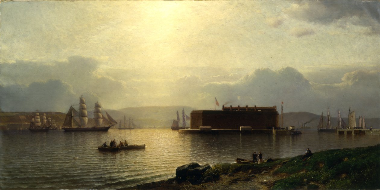 The Narrows and Fort Lafayette ، السفن القادمة إلى ميناء ، ميناء نيويورك ، 1868 بواسطة صموئيل كولمان