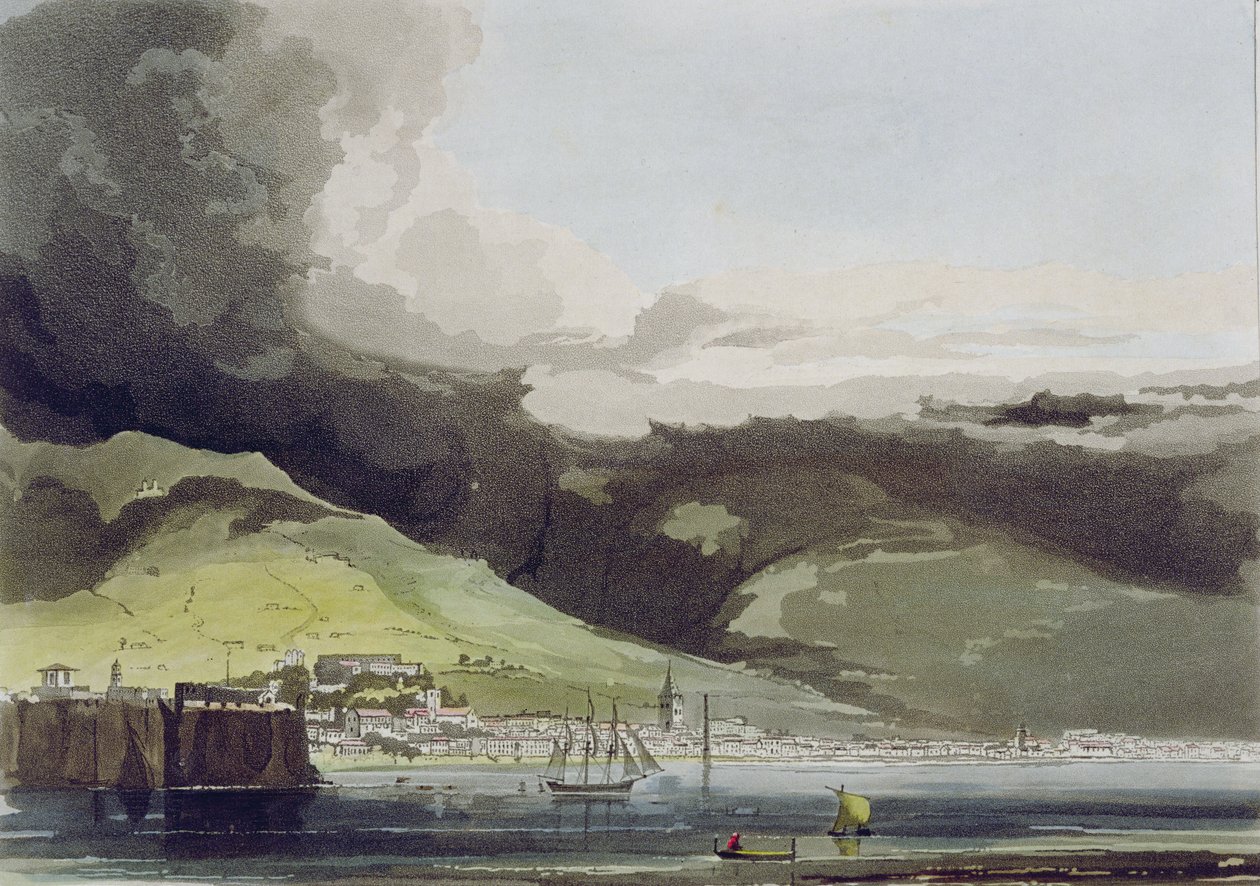 فونشال ، اللوحة 1 من "رحلة إلى كوتشينشينا" لجون بارو (1764-1848) منقوشة بواسطة توماس ميدلاند (1755-1823) 1806 (أكواتينت) بواسطة صموئيل دانييل