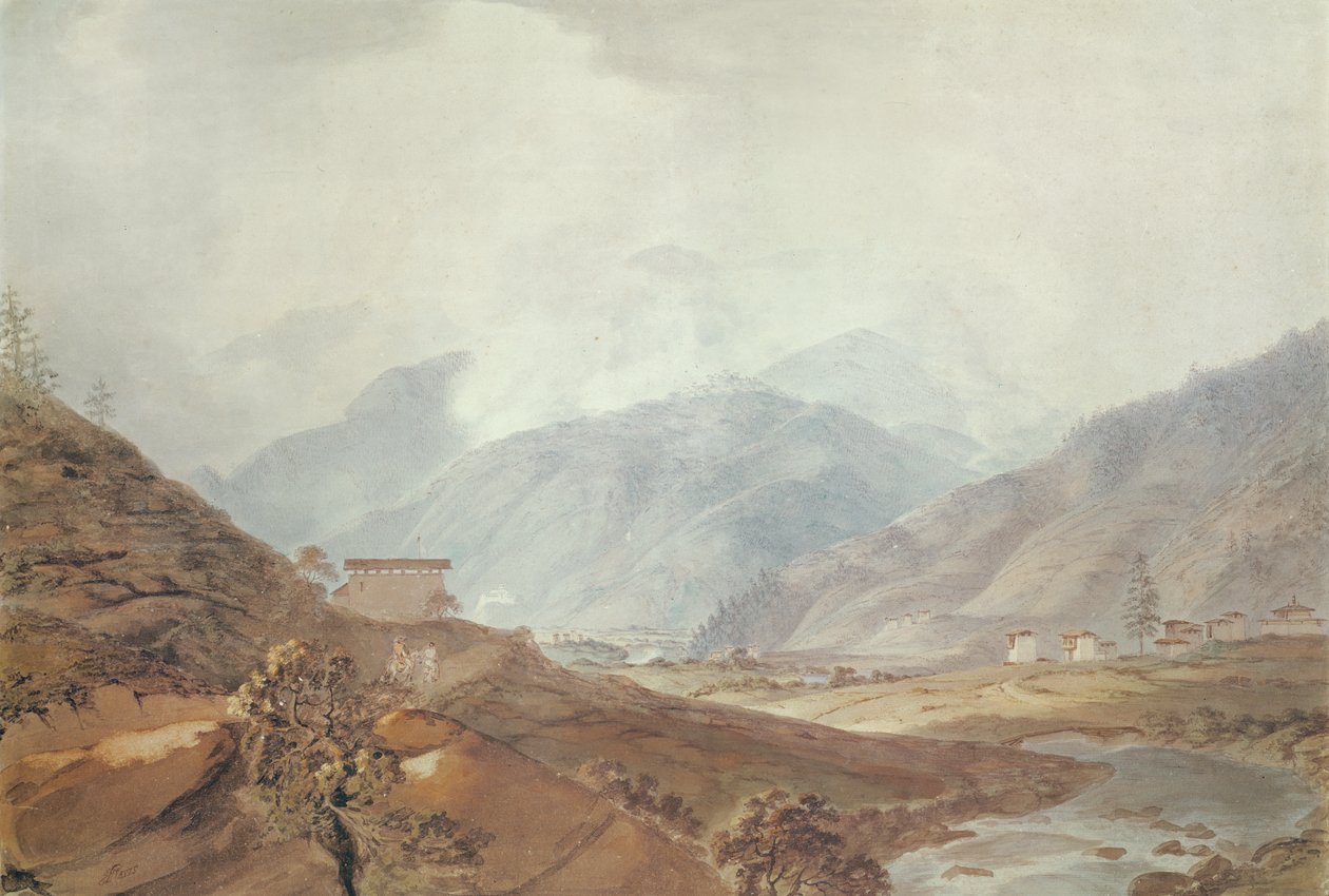 مشهد الجبل بالقرب من تيمفو ، بوتان ، 1783 ، بواسطة صموئيل ديفيس